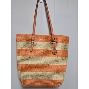 Michael Kros Quinn Orange Punch Large Tote New with Logo Charm